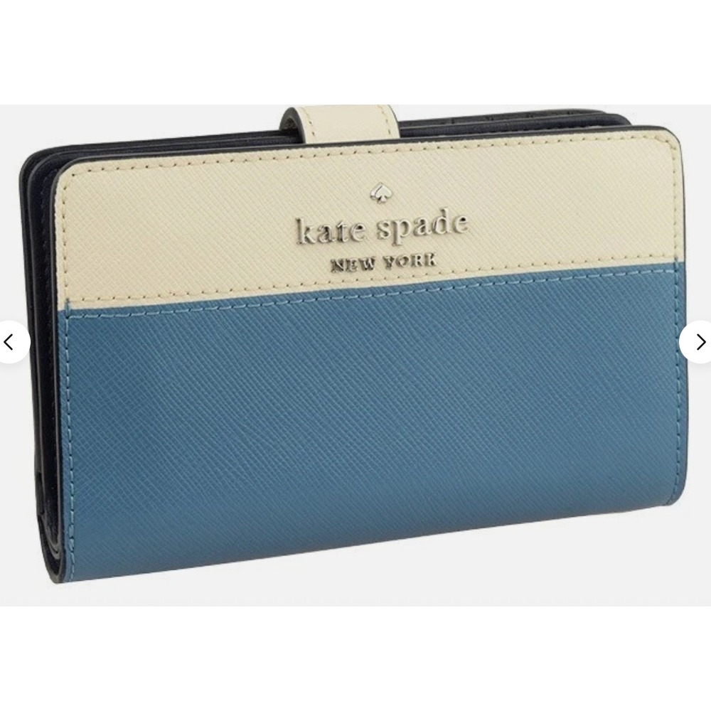 Kate Spade Staci Colorblock Medium Bifold Wallet Niagara Blue Saffiano Leather